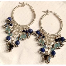 045 anneaux argent sterling 10 trous lapis lazuli, aigue marine, swarovski